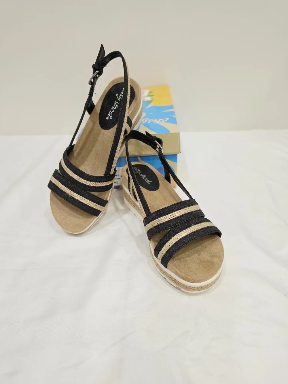 easy street Washed Black/Rope Mel Espadrille Wedge Sandals - Women